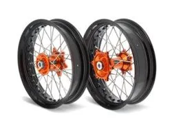 Bihr Kit Roues Complètes Avant + Arrière ART SM 17x3,50/17x4,50 Jante Noir/moyeu Orange KTM