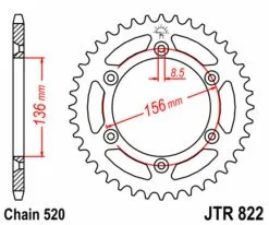 Bihr Couronne JT SPROCKETS Acier Standard 822 - 520 - 52 Dents