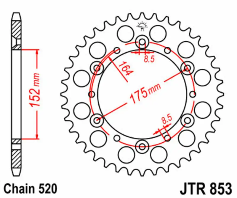 Bihr Couronne JT SPROCKETS Acier Standard 853 - 520 - 50 Dents 1 Bihr Couronne JT SPROCKETS Acier Standard 853 - 520 - 50 Dents