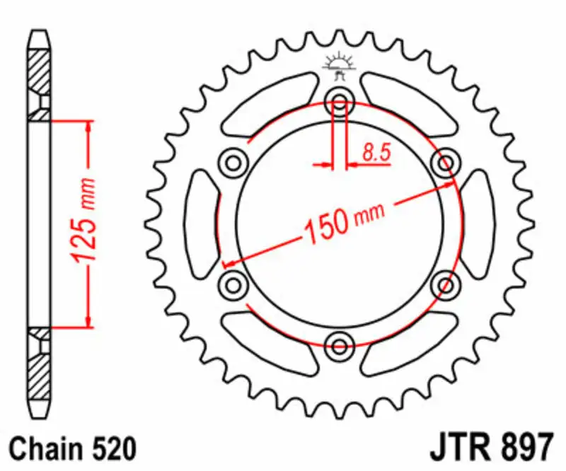 Bihr Couronne JT SPROCKETS Acier Standard 897 - 520 - 44 Dents 1 Bihr Couronne JT SPROCKETS Acier Standard 897 - 520 - 44 Dents