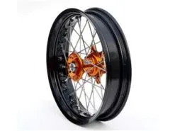 Bihr Roue Avant Complète ART SM 17x3,50x36T Jante Noir/moyeu Orange/rayons Argent/têtes De Rayons Argent