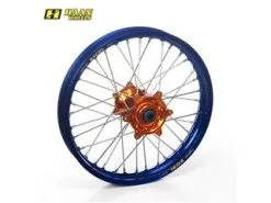 Bihr Roue Arrière Complète HAAN WHEELS 17x4,50x36T Jante Bleu/moyeu Orange/rayons Noir/têtes De Rayons Orange